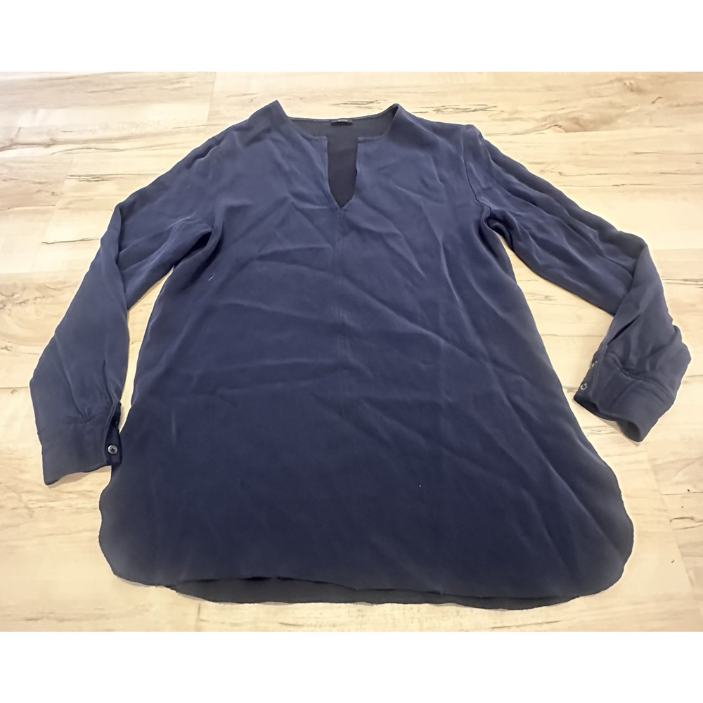 Joseph Women 8 US 40 FR Blouse Tunic Jet Crepe Marocain V-Neck Long Sleeve Blue